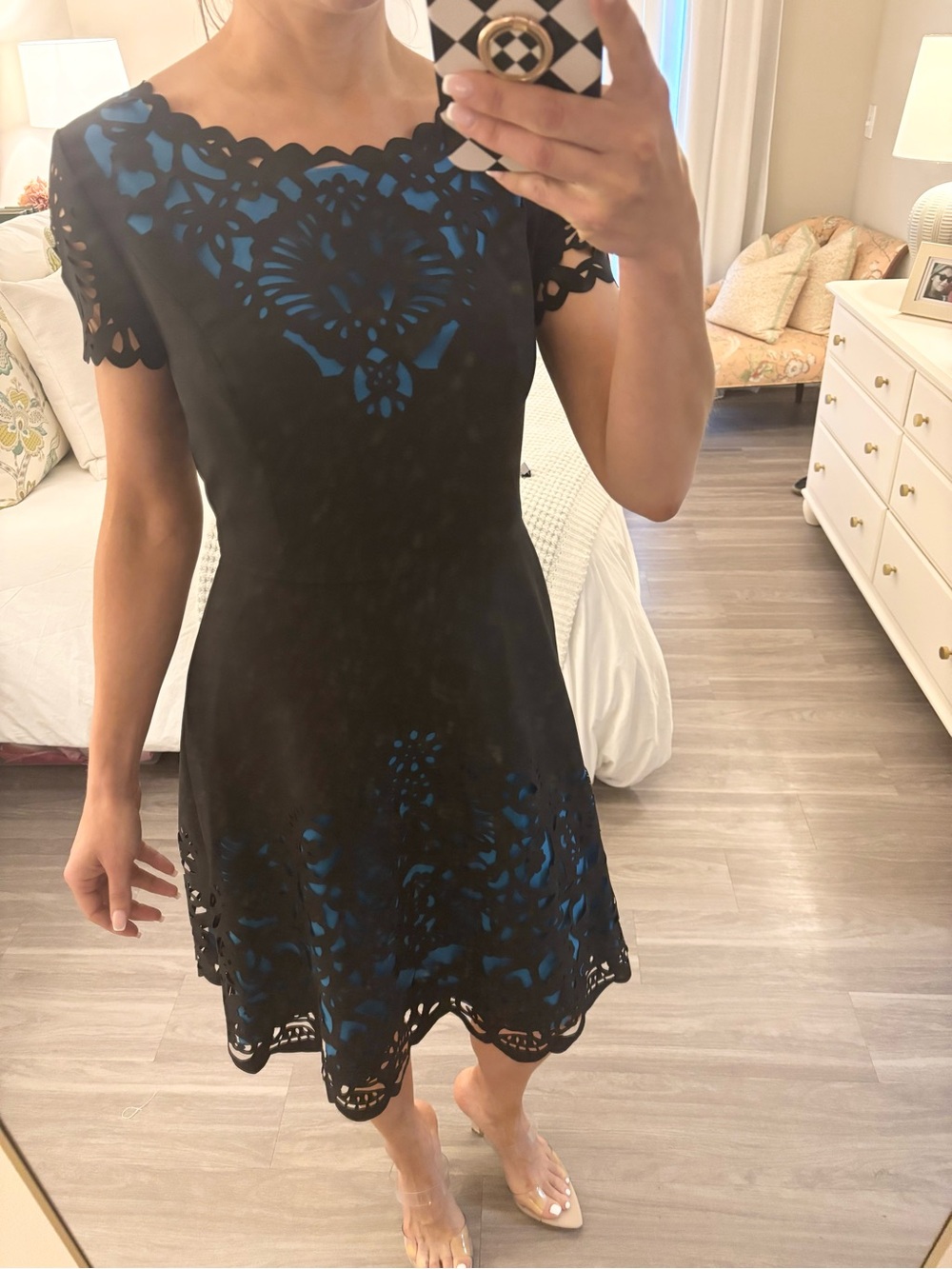 🖤💙 FOCUS by SHANI Laser-Cut Scalloped Flounce Dress - NWT | Size 6